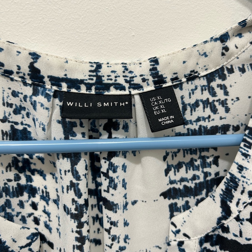 Willi Smith Blouse XL‎ Blue White Top Women’s Work Dress 3/4 Sleeves Casual - Picture 2 of 6